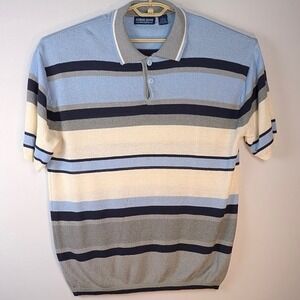 VTG Koman 80s Golf Polo Shirt Mens L Blue Stripe Waistband Dad Grandad EUC